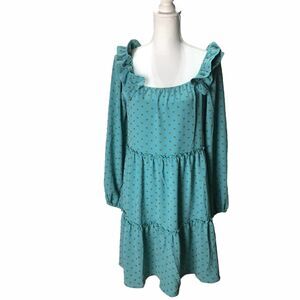 J.O.A. Women’s Size Medium Teal Ruffle Tiered Mini Dress Long Sleeve Style 15062